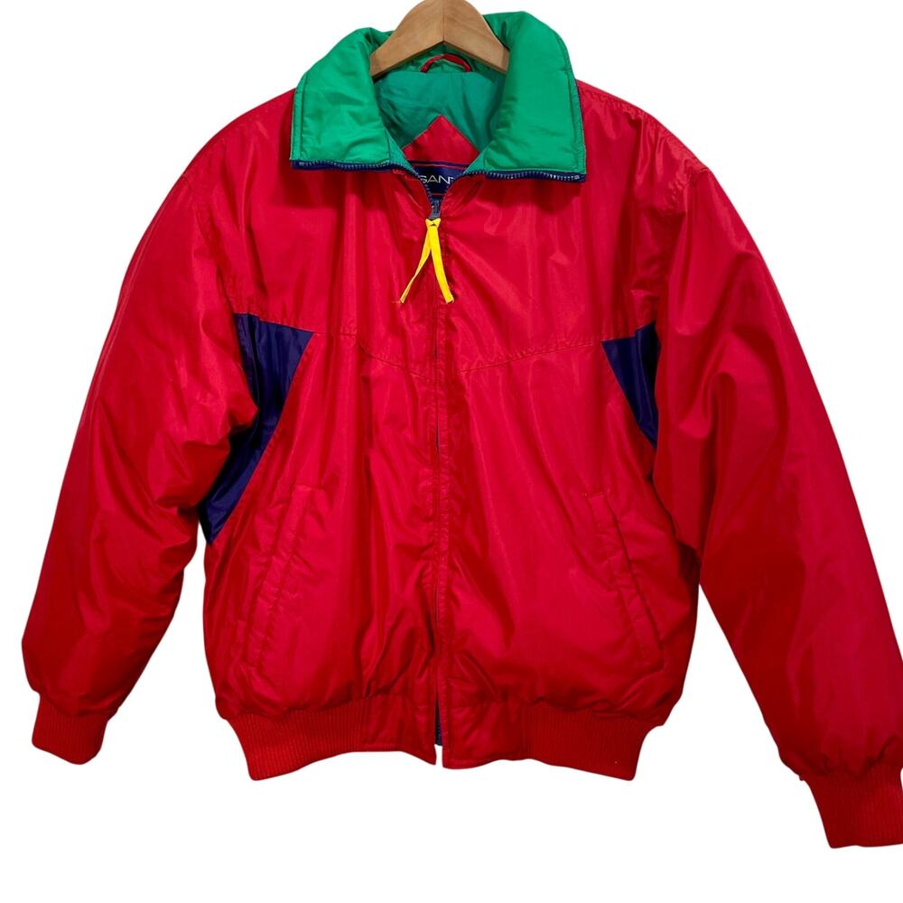 Vintage 1990s GANT Full Zip Puffer Jacket Retro Colorful GooseDown Mens Large